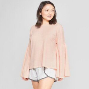 Xhilaration Bell Sleeve Waffle Knit Peach Sleep Top Sleepwear Pajama Large L
